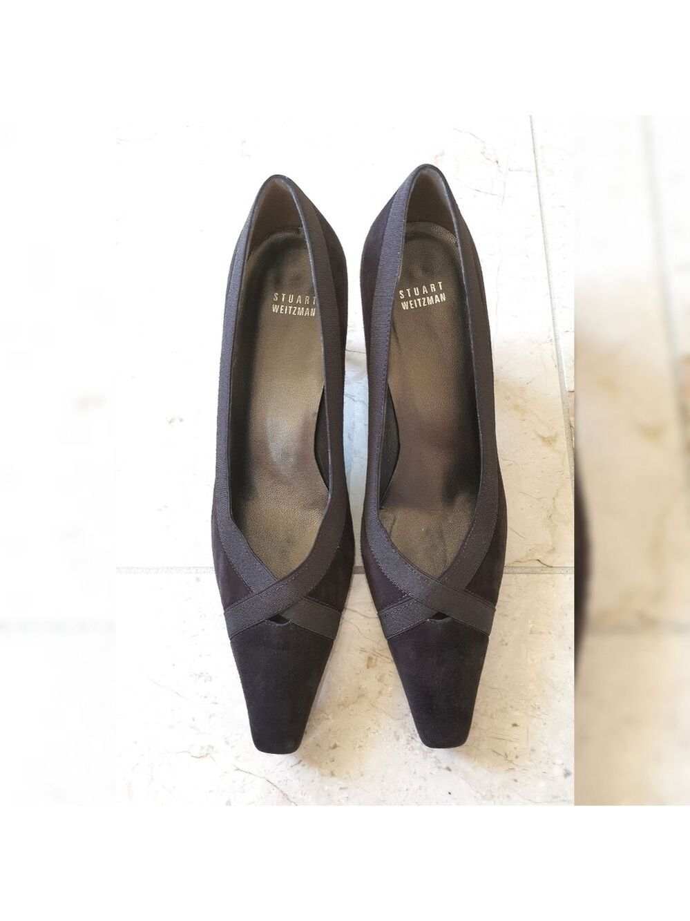 Stuart Weitzman Brown Suede Leather Shoes with Satin